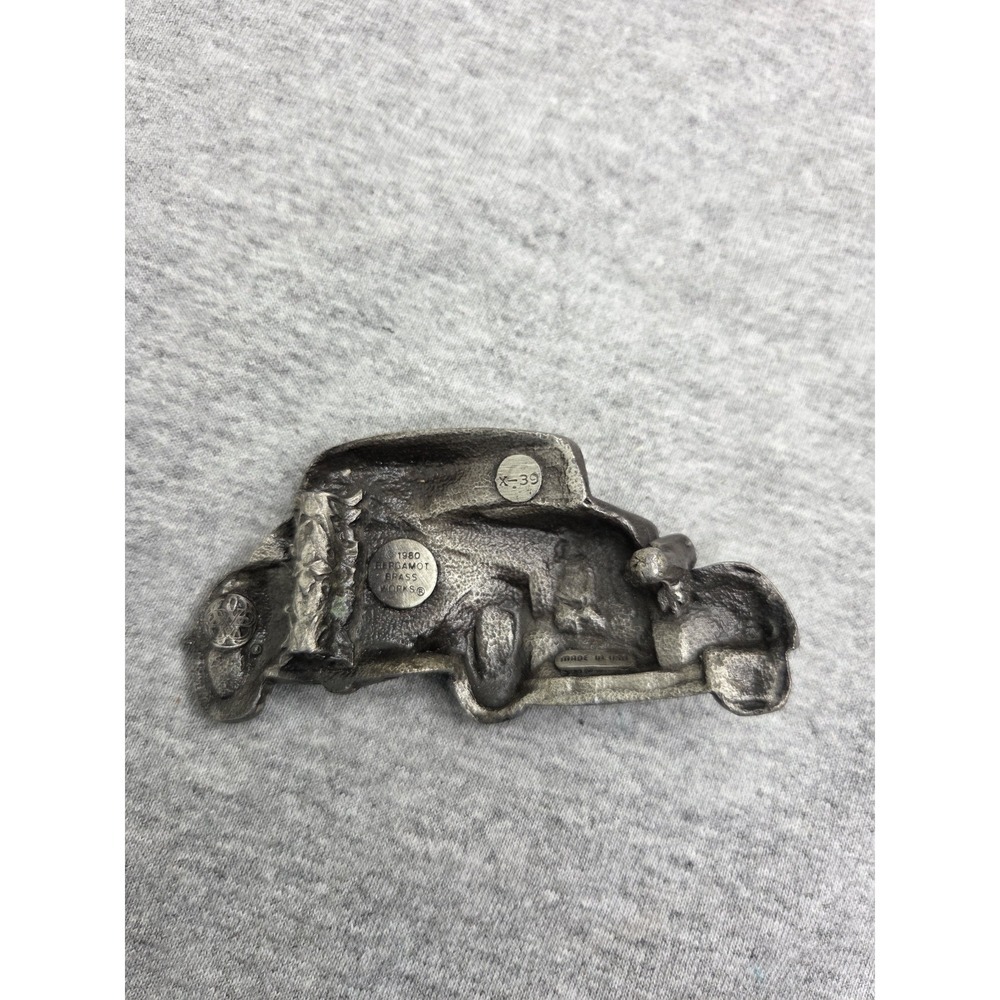 Vintage 1980 Solid Pewter Heavy Hot Rod Ford Chevy Coupe Belt Buckle Damaged - Picture 4 of 7